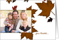 Give Thanks Thanksgiving Custom Photo Leaves in Fall Colors card