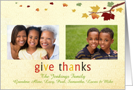 give thanks, happy thanksgiving photo card, fall leaves card