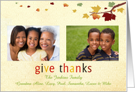 give thanks, happy thanksgiving photo card, fall leaves card