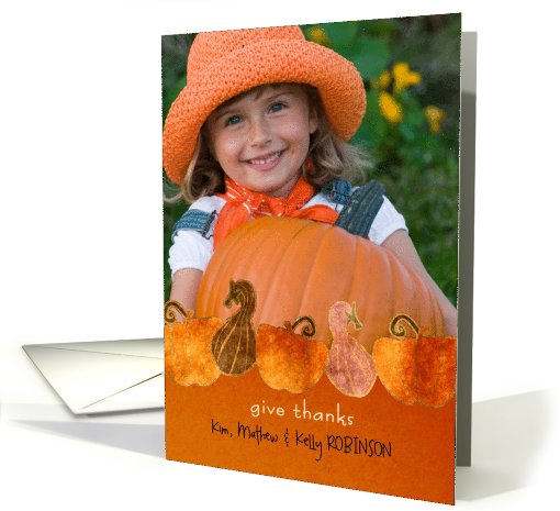 give thanks, happy thanksgiving photo card, pumpkins card (858262)