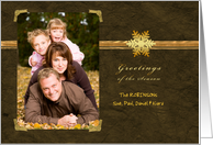 Greetings of the Season Christmas Custom Photo Gold Snowflake card