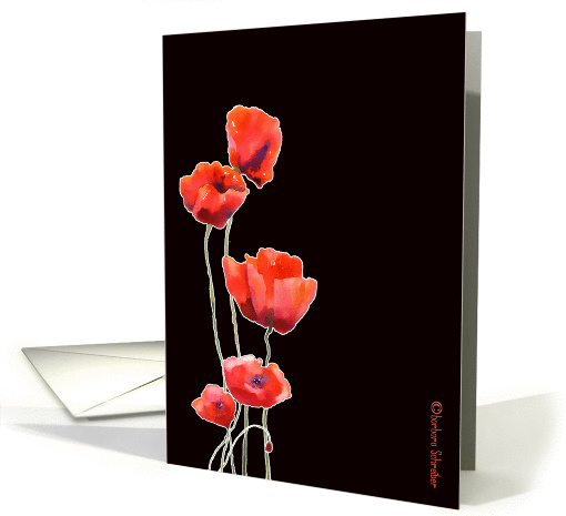 red poppies, watercolor painting, black background, card (859743)