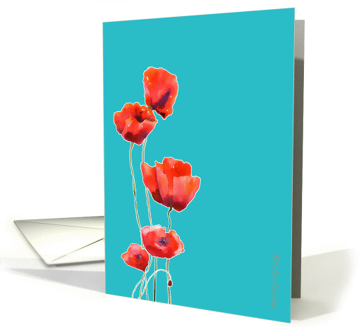 red poppies, watercolor painting, turquoise background, card (860051)