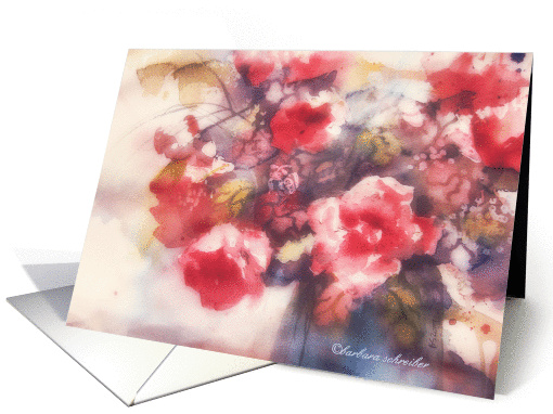 red peonies in summer, watercolor painting, blank note card (863743)