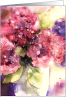 purple and pink hydrangea, watercolor painting, blank note card