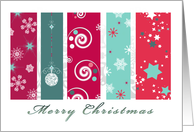 Merry Christmas Green and Red Bauble Snowflakes and Stars card