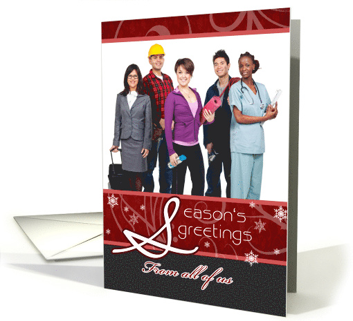 Season's Greetings from All of Us Business Christmas Custom Photo card