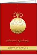 Season’s Greetings from West Virginia, gold bauble, Christmas Card