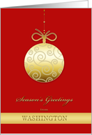 Season’s Greetings from Washington, gold bauble, Christmas Card