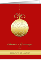 Season’s Greetings from Rhode Island, gold bauble, Christmas Card