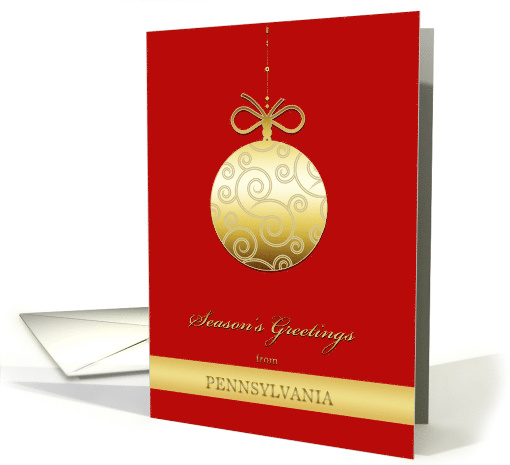 Season's Greetings from Pennsylvania Faux Gold Christmas Bauble card