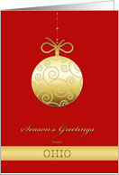 Season’s Greetings from Ohio, gold bauble, Christmas Card