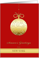 Season’s Greetings from New York, gold bauble, Christmas Card