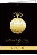 Season’s Greetings from Missouri, gold bauble, Christmas Card