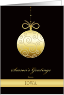 Season’s Greetings from Iowa, gold bauble, Christmas Card