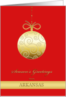 Season’s Greetings from Arkansas, gold bauble, Christmas card