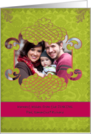 Season’s Greetings Elegant Christmas Photo Green and Red card