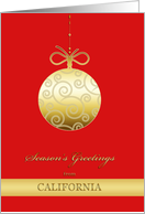 Season’s Greetings from California Faux Gold Christmas Bauble card