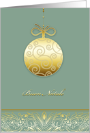 Buon Natale, Merry christmas in Italian, gold ornament, green card