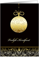vrolijk Kerstfeest , Merry christmas in Dutch, gold ornament, black card