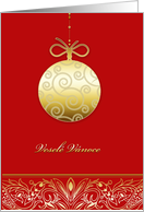 vesel Vnoce, Merry christmas in Czech, gold ornament, red card