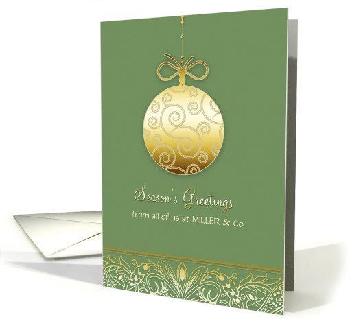 Season's Greetings Customizable Business Faux Gold Ornament Green card