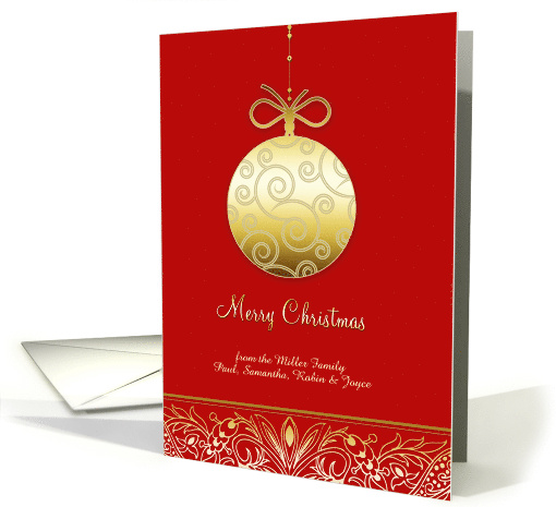 Merry Christmas Customizable Faux Gold Ornament on Red card (874950)