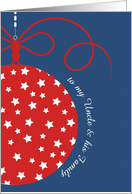 to my Uncle & Family, Merry Christmas Card, red, white & blue, stars card