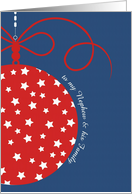 to my Nephew & Family, Merry Christmas Card, red, white & blue,stars card