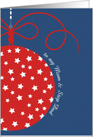 to my Mom & Stepdad, Merry Christmas Card, red, white & blue,stars card