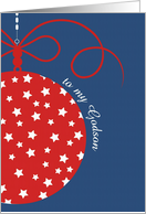 to my Godson, Christmas Card, red, white & blue, stars card