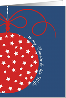 to my Cousin & Wife, Christmas Card, red, white & blue, stars card