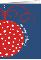 to my Aunt, Christmas Card, red, white & blue, stars, ornament card