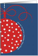 You are invited, Christmas Holiday Open House, red, white & blue,stars card