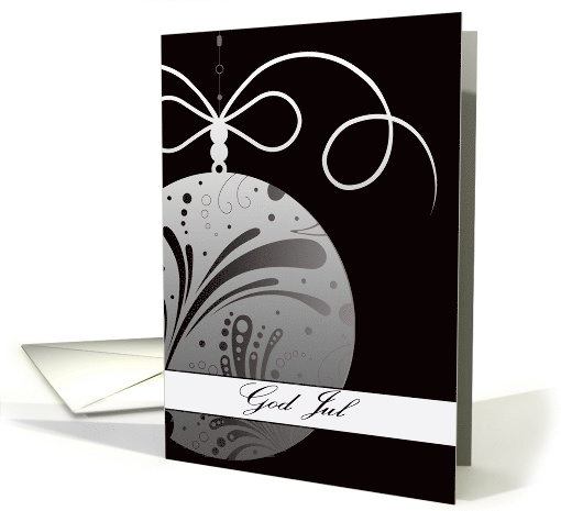 God Jul Merry Christmas in Swedish Glass Ornament Silver card (877925)