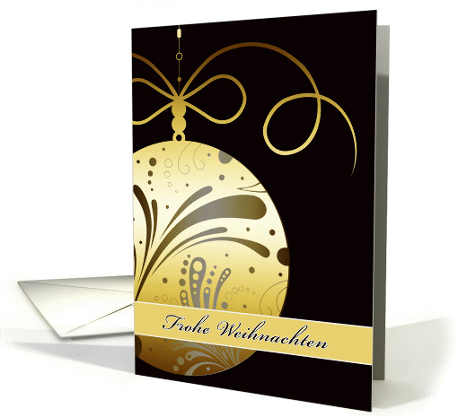 frohe Weihnachten, Merry Christmas in German, ornament, gold card