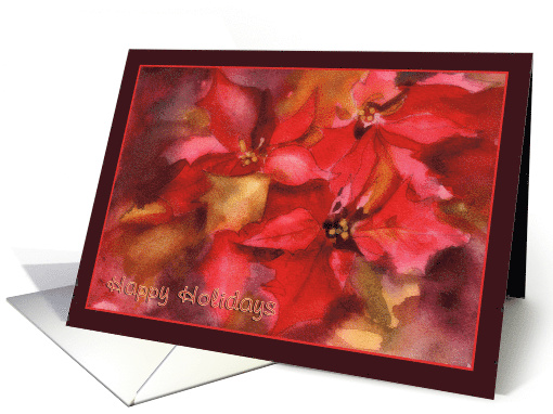 Happy Holidays Poinsettias Christmas Watercolor card (878530)