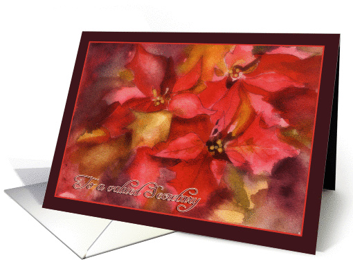 to a valued Secretary, business Christmas card, Poinsettias, card