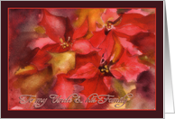 to my Uncle & family, Christmas card, Poinsettias, watercolor painting card