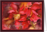 to my Secret Pal, Christmas card, Poinsettias, watercolor card