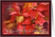 to my Niece & Husband, Christmas card, Poinsettias, watercolor card