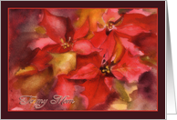 Christmas card for Mom, vibrant Poinsettias, watercolor card