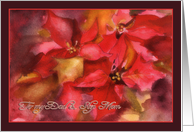 Christmas card for Dad & Step Mom, Poinsettia, watercolor card