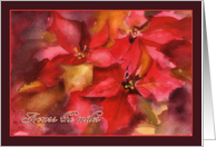 Across the Miles, Christmas card, Poinsettia, watercolor painting card