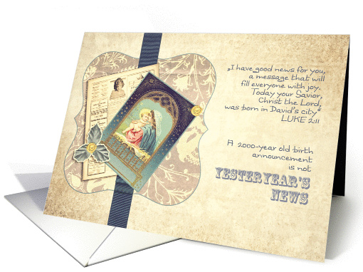 Good News, Christian Christmas card, Collage old newspaper card
