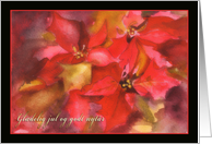 Gldelig jul og godt nytr, Merry Christmas in Danish, poinsettia card
