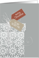 Christmas card for Secret Pal, elegant gift, white snowflakes, ribbon card