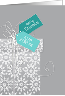 Christmas card for Secret Pal, elegant gift, white snowflakes, ribbon card