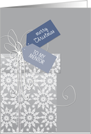 Christmas card for Mentor, elegant gift, white snowflakes, ribbon card