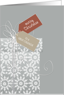 Christmas card for Colleague, elegant gift, white snowflakes, ribbon card